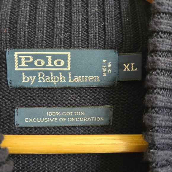 Polo Ralph Lauren Mens Vtg 90s Y2K Preppy Quarter Zip Heavy Knit Sweater XL Navy - Picture 7 of 10